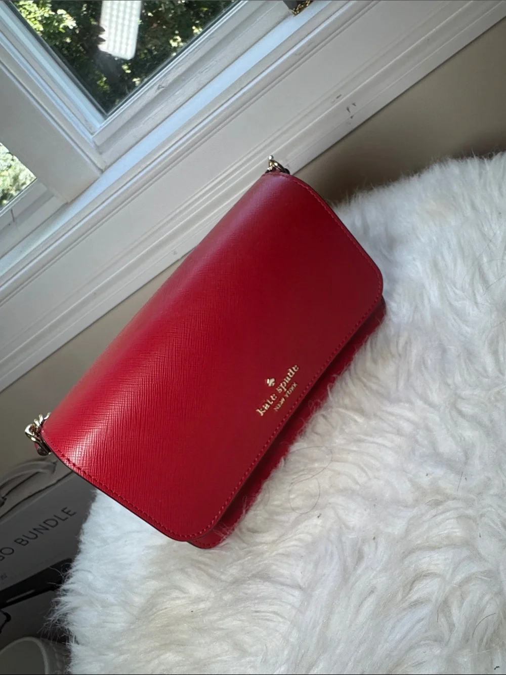 kate spade red leather crossbody with gold chain